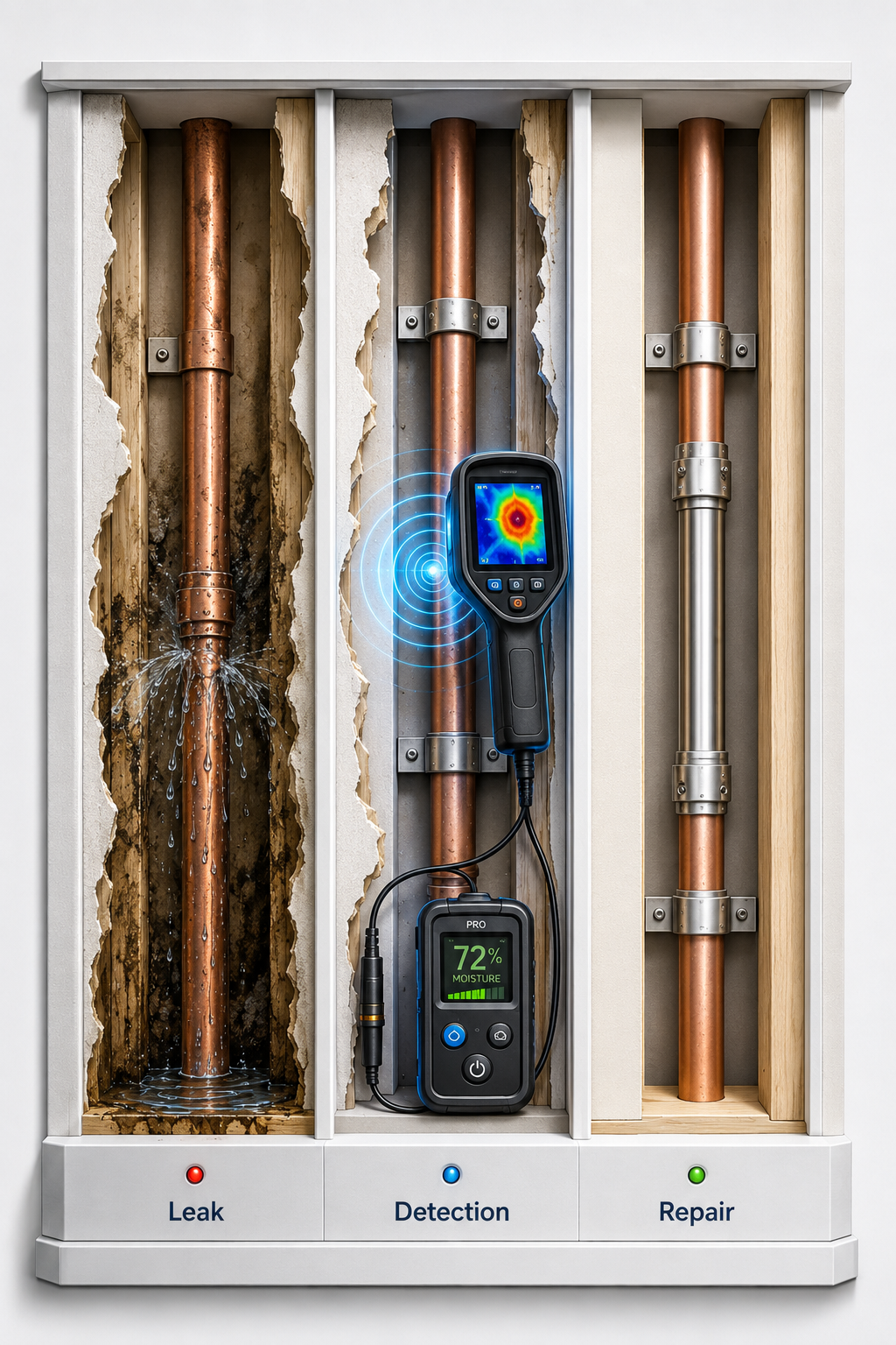 Illustration representing plumbing leak detection and repair